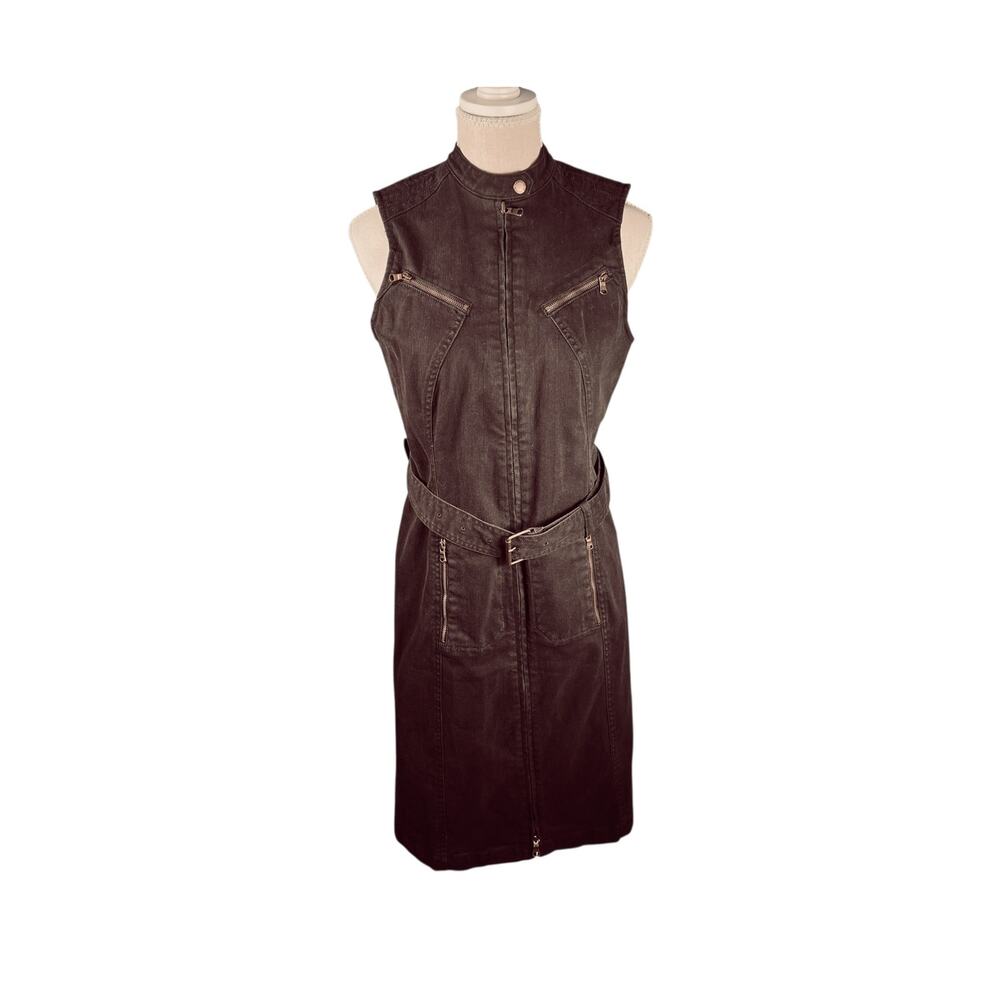 Lauren Ralph Lauren Brown Belted Zip Front Denim Dress Size 6